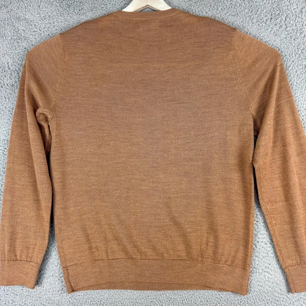 Banana Republic Sweater Mens Large Brown 100% Merino Wool V Neck‎ Pullover Knit